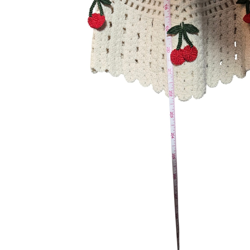 Rebellion Again Crochet Knit Cherry Applique Cami S Coastal Boho Summer NWT - Picture 6 of 10